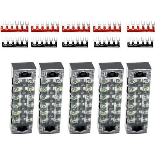 5 Sets Dual Row 6P Screw Blocks and Pre Insulated Terminal Barrier Strips