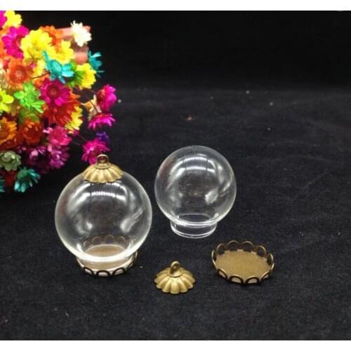 5pcss 25*15mm Mini Globe Glass wishing Bottle sweater Necklace Pendant Locket 25mm Ball diy Jewelry accessory Finding container