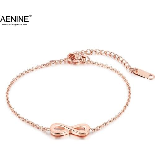AENINE Trendy Infinity Charm Bracelets For Girls Rose Gold Srainless Steel Classic Link Chain Female Bracelet Jewelry AB18091