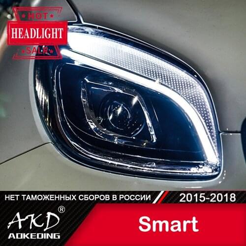 For Car Smart 451 Head Lamp 2015-2018 Car Accessory Fog Lights Day Running Light DRL H7 LED Bi Xenon Bulb Smart 453 Headlights
