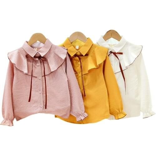 Girls White Blouse Striped Blouse Girl Spring Autumn Blouses Childrens For Girls Casual Style Clothes For Girls 6 8 10 12 14