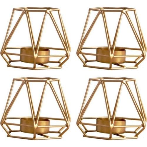 Big deal 4 Pcs Metal Geometric Design Tea Light Votive Candle Holders, Hollow Tealight Candle Holders for Wedding Home Decoratio