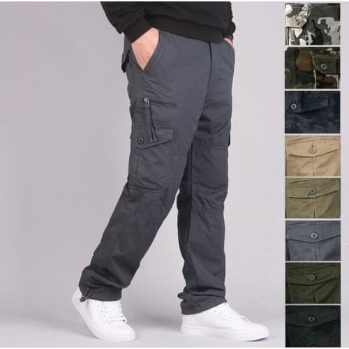 Spring and Autumn Military Camouflage Tactical Cotton Mens Comfortable Pants Mens Casual Overalls Winter Warm Thick Pants