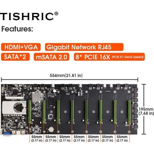 BTC-D37 SODIMM DDR3 Mining Machine Motherboard SATA3.0 Riser PCIE x16 Cpu 8 PCIE 16X Graphics Card Support VGA + HDMI-Compatible