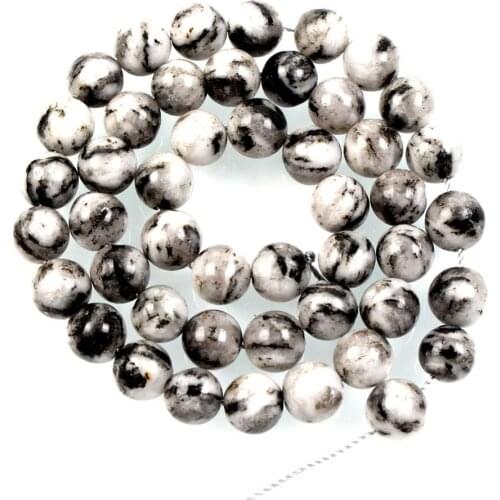 Natural Stone White Mix Color Black Stripe Alabaster Charm Loose Beads For Jewelry Making Needlework Bracelet DIY Strand 4-12MM