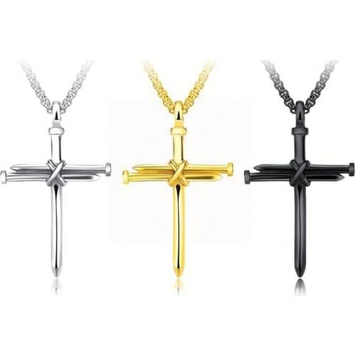 Necklace 192 steel cross nail necklace punk mens simple titanium pendant steel B4N7