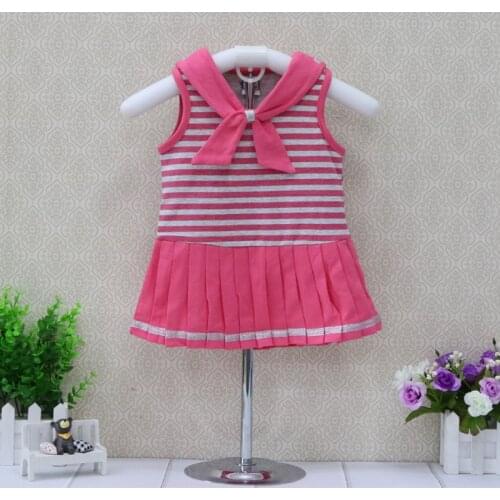 2021 Little Q sleeveless striped baby girl summer cotton dress pink princess children underwear kid girls clothing