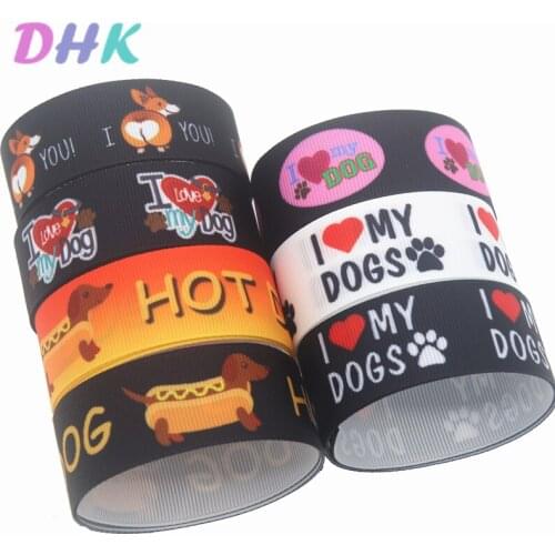 DHK 50yards dogs hot dog Printed Grosgrain Ribbon Accessory Hairbow Headwear Decoration DIY Wholesale OEM S1273