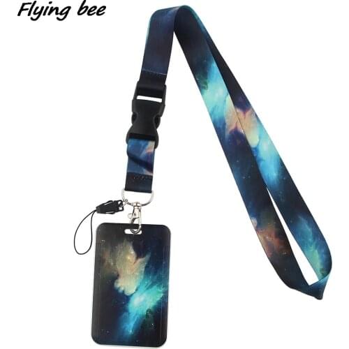Flyingbee X1680 Universe Starry Sky Painting Art Bank Credit Card Holder Wallet Bus ID Name Work Card Holder For Student Workers