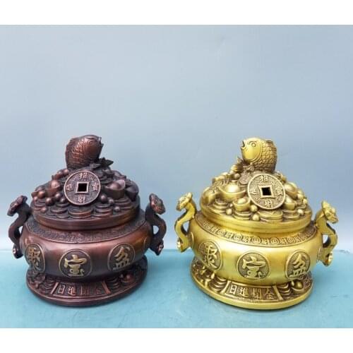 China brass fish treasure bowl crafts statue