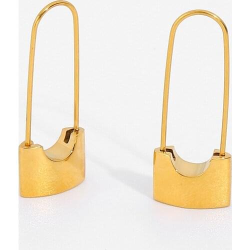 Classic Lock Pendant Drop Earrings For Women Girl Stainless Steel 18k Real Gold Plated Ears Party Jewelry Accessories