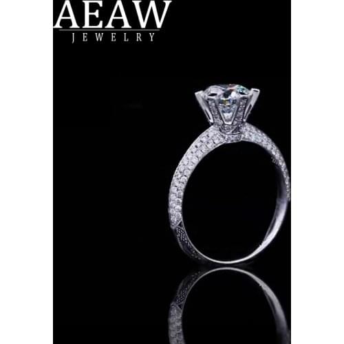 Solid 14K White Gold 0.5ct 5mm Round Cut Engagement & Wedding Moissanite Diamond Ring Double Halo Ring for Women