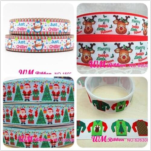 Q&N ribbon 1inch 25mm Christmas tree stocking Santa gift Printed grosgrain ribbon 50yds/roll free shipping for hair bow hair tie