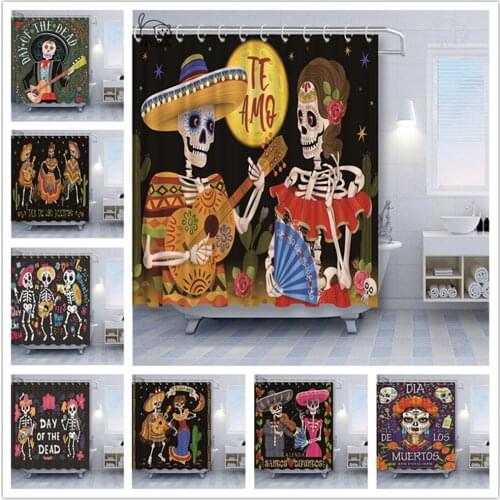 Mexican Fabric Sugar Skull show Curtains Cartoon Colored Skull Shower Curtain Bathroom Waterproof Polyester With Hooks