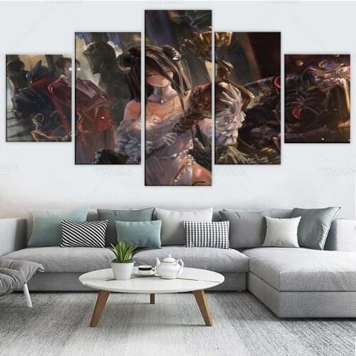 Home Decor Modular Canvas Picture 5 Piece Overlord Albedo Animation Painting Poster Wall For Home Canvas Painting