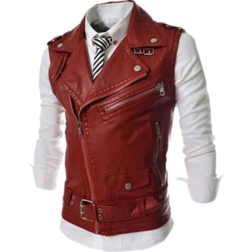 2015 New Mens Fashion Leather Vest Jackets Man Sleeveless Motorcycle Tank Tops Spring Autumn zipper decoration Outerwear Coats