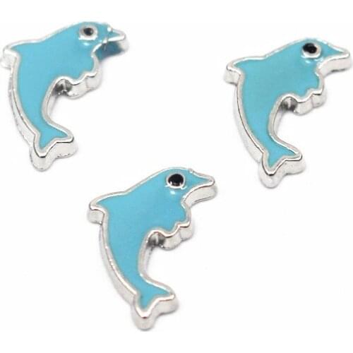 New Arrived 10pcs/lot Metal Enamel Dolphin Floating Charms Animal Charms For DIY Glass Floating Lockets Bracelet Jewelry