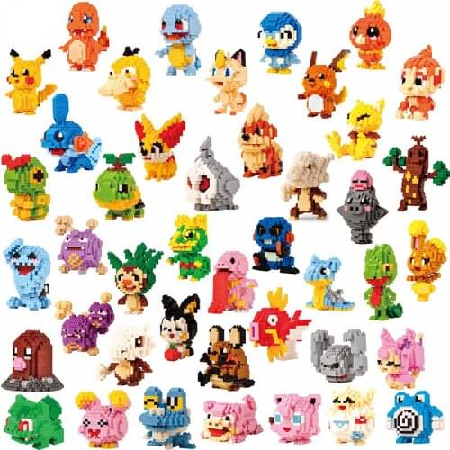 New Pokemon Education Assemble Toys Pikachu Charmander Psyduck Snorlax Gengar Model Building Block Cartoons Figure Mini Bricks