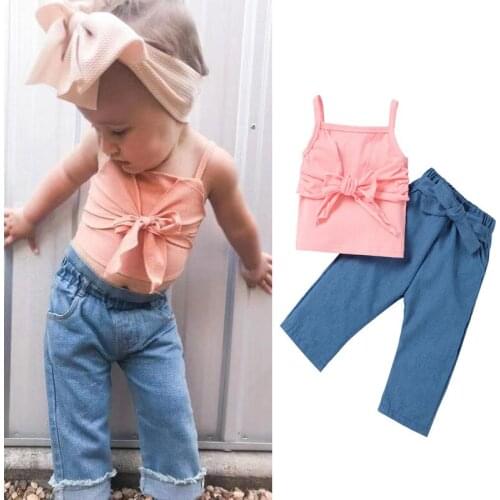 Toddler Baby Solid Color Two-pieces Set Infant Girls' Square Collar Sleeveless Sling Tops + Elastic Long Pants Set