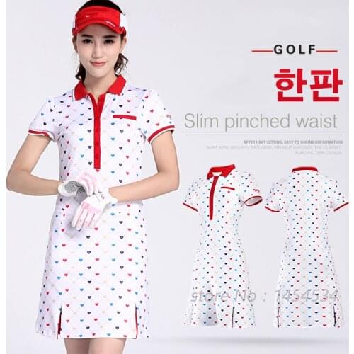 Send Belt! Clothes Women Printing Dress S-XL Fitness Lady Tennis Slim Sportswear White Love Moisture Wicking Golf/Tennis Dress