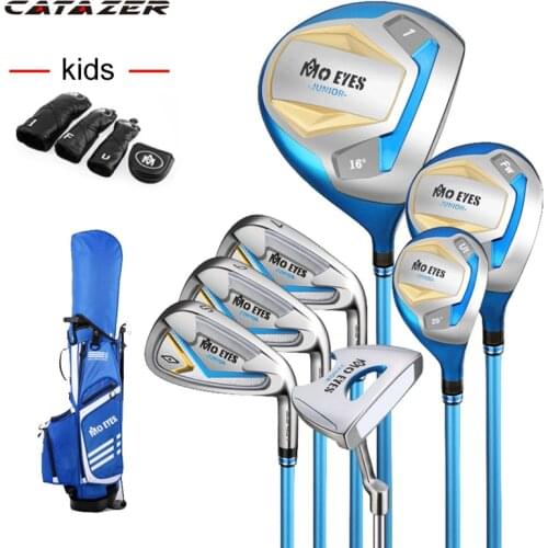 Catazer Full Set of 7 Golf Clubs for Children Right Handed Putter Iron Steel Wood Carbon Bag Trainer Free Bag and Ball Cap