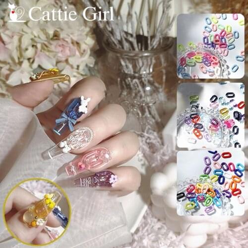 50pcs Translucent Nail Ring 3D Nail Decoration Nail Art Chain DIY Design Colour Chain Decorations Manicure
