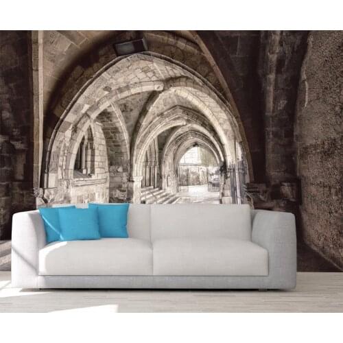 Custom Size 3D Photo Mural Old Arch Hall Removable Wall Papers Self-adhesive Vinyl Wall Sticker Art Home Decor Mural