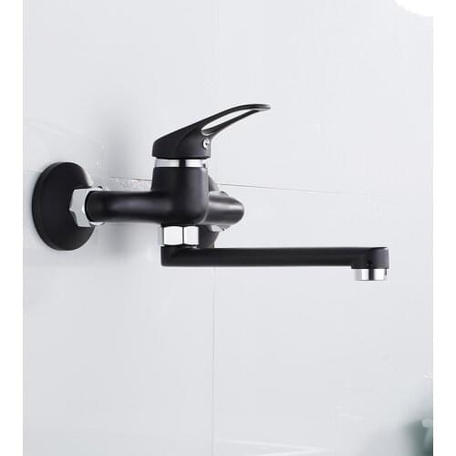 Rotatable Kitchen Faucet Wall Mounted Lengthened Copper Single Handle Basin Faucet Hot Cold Water Mixer Pool Tap Sink Faucets