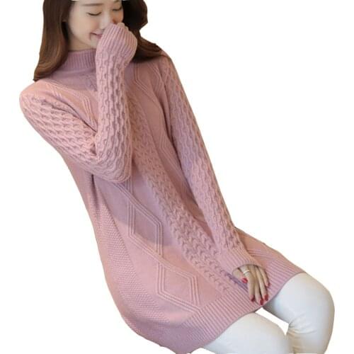 Pullover Female medium long 2020 new autumn winter loose plus size half high collar Tops ladies inside set thick knit coat women