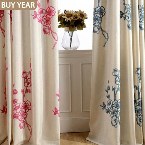Modern Minimalist Curtains for Living Dining Room BedroomChinese Style Cotton Linen Curtain Embroidered with Colored Cotton Yarn