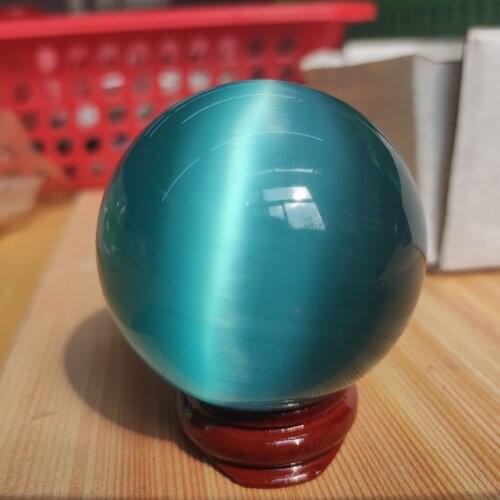 50mm Blue Cats eye Opal Stone Ball Natural Quartz Crystal Sphere fengshui Ball Stone for Home Bedroom Office Decoration Gift