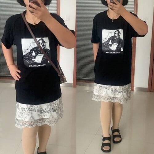 Sunfiz YF Chilling Killing Square Halloween Printed Funny Tee Summer Women Fashion Loose O Neck Short Sleeve tops Streetwear Tee