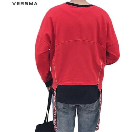 VERSMA 2017 Japanese Harajuku Ribbon Patchwork Oversized Hoodie Sweatshirt Men Autumn Hit Color Hip Hop Mens Hoodies Sweatshirts