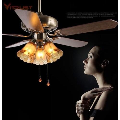 Vintage wooden ceiling fans with light kits Dining room ceiling pendant fan lamp with remote control 42inch 52inch