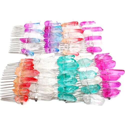 Handmade Natural Stone Hair Combs Bridal Wedding Headwear Healing Crystal Hairpin Hair Clips Clamp for Women