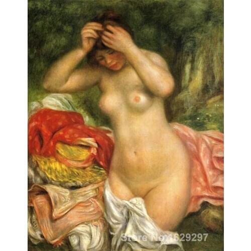 Art canvas reproductions Bather arranging her Hair-Pierre Auguste Renoir Handmade oil painting High quality