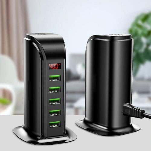 ILEPO 5 Ports USB Charger HUB LED Display Multi USB Charging Station Dock Universal Mobile Phone Desktop Wall Home EU US UK Plug