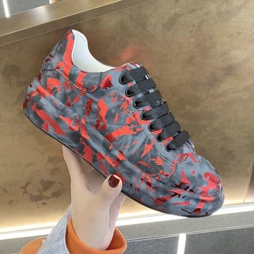 2021 New Color Trend Graffiti Platform Flat Lace-up Women White Sneakers Latex Round Toe Chunky Shoes Women Summer Outdoor Shoes