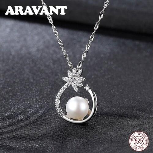 Natural Freshwater Pearl Necklaces 925 Sterling Silver Zircon Gold Necklace For Women Fashion Party Jewelry Gifts