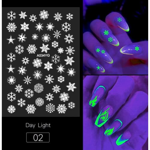 1Pc Luminous Flame Butterfly Nail Art Stickers Snowflake Moon Designs Nail Decals Glow in the Dark Halloween Manicure Decoration