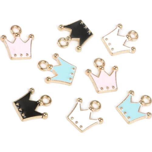 10pcs/lot 10x11mm Gold Color Alloy Enamel Crown Charm Pendant For Bracelet Necklace Jewelry Making DIY Earring Findings