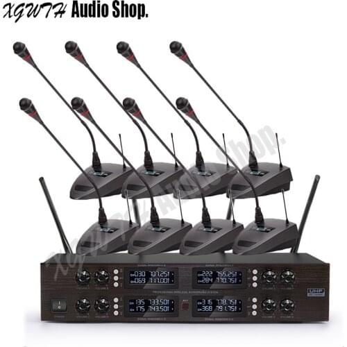 4 x 100 Channel Digital Wireless Microphone System with 8 Desktop Conference Gooseneck Meeting Microphone for DJ Meeting Room