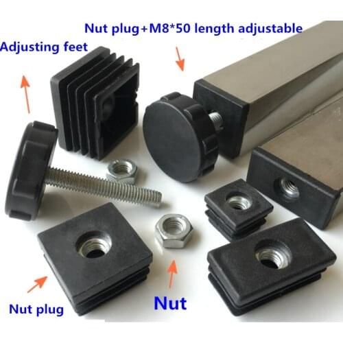 50mm Screw Adjustable Inner Plug Black Plastic Blanking End Cap Caps Pipe Tube Inserts With M8 Metal Thread