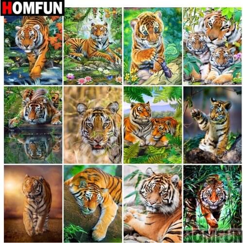 HOMFUN Diamond Painting Full Square/Round Drill 5D DIY "Animal tiger" Daimond Embroidery Rhinestone Cross Stitch Decor