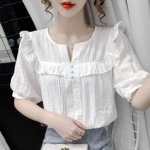 Summer Women Chiffon Short Sleeve Blouses Fashion Shirts Korean Version Tops Casual Loose Blusas MM0283
