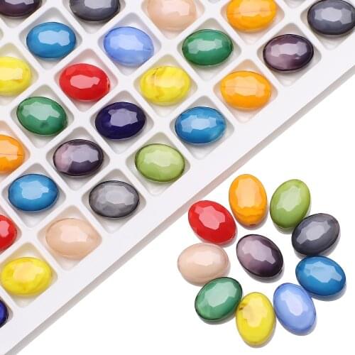 30Pcs/Lot Faceted Glass Flat Beads Oval Shape 9x12mm Yellow Natural Stone Plated Crystal Pendants For Making Diy Jewelry Making