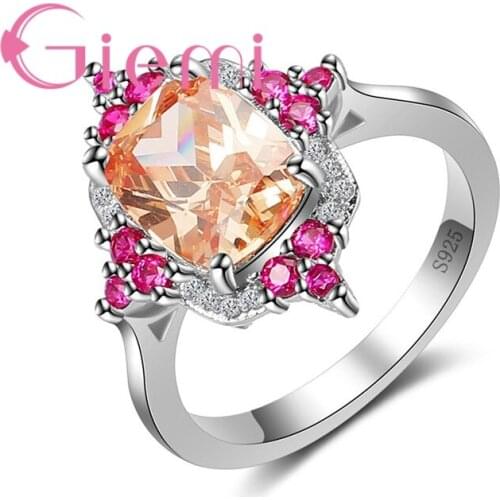 Geometricand Cubic Zirconia Shape Yellow Crystal Stone Ring for Women Wedding Ceremony Accessories