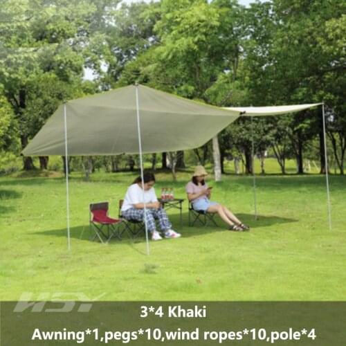 Khaki 3x4m Ultralight Tarp Outdoor Camping Survival Sun Shelter Shade Awning Silver Coating Pergola Waterproof Beach Tent