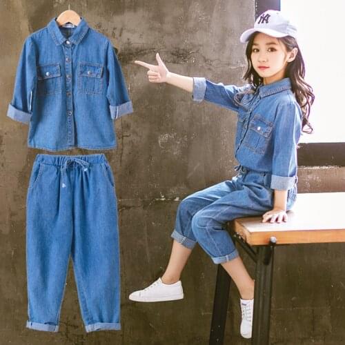 Denim Girls Clothes Set Casual Children Clothing Suit Solid Jacket Pants Teen Spring Autumn Kids Tracksuit 4 6 8 10 12 13 Years
