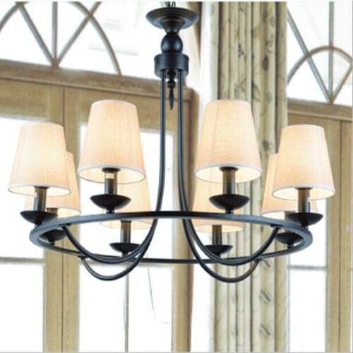 American Style Indoor metal Pendant Light Fabrics Lampshade wrought iron E14 lamp holder for living room bedroom dining room